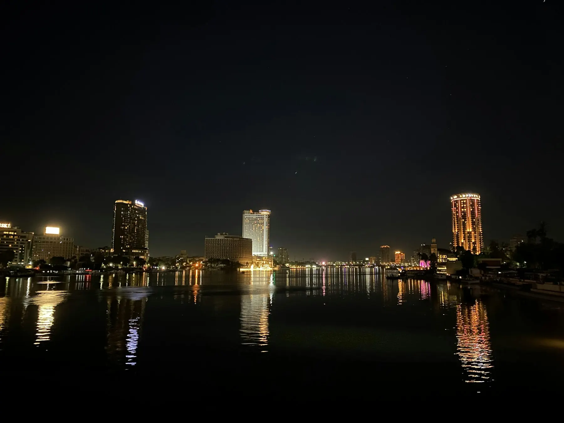 Cairo’s illuminated skyline and the Nile at night